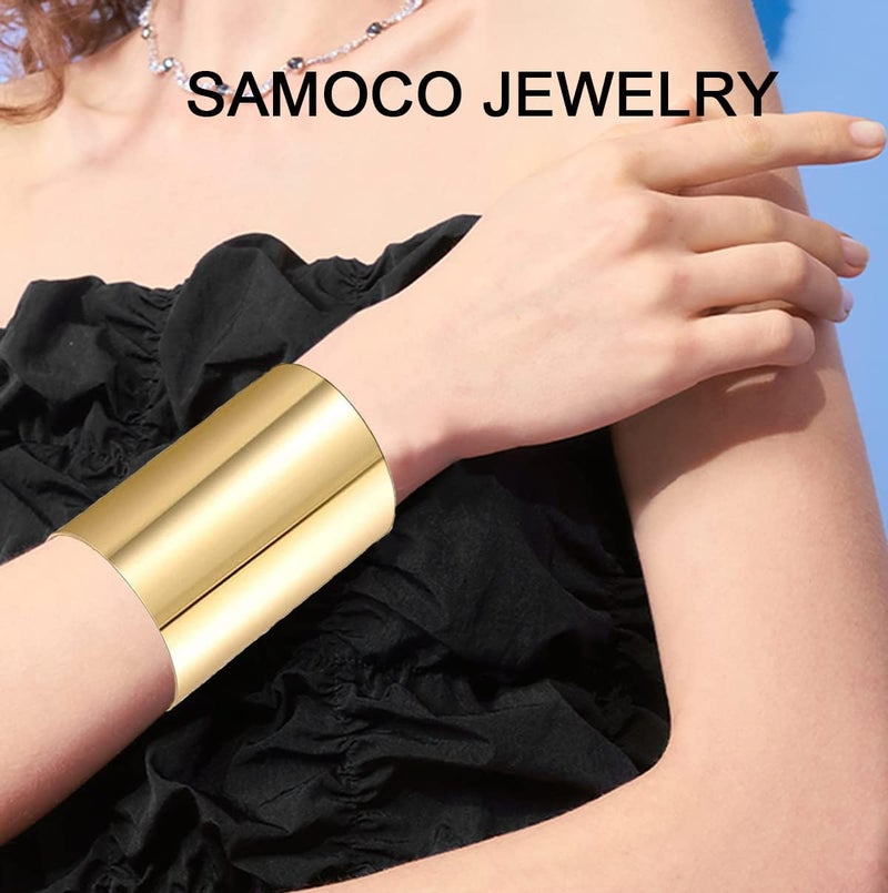 SAMOCO 2Pcs Cuff Bangle Bracelet for Women Cuff Bracelets Open Wide Wire Bracelets Adjustable Tone Wrist Cuff Wrap Bracelet - Image 3